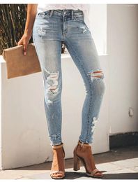Women's Jeans Spring 2024 Women Mid Waist Ripped Fashion High Stretch Slim Denim Pencil Pants Street Hipster Trousers S-2XL