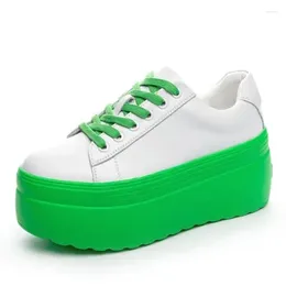 Casual Shoes High Quality 8cm Super Platform Wedge Sneakers Genuine Leather Women Spring Autumn Green White Summer