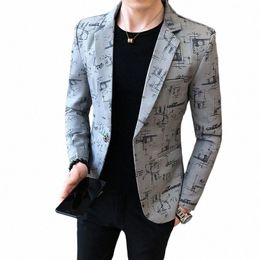 autumn Men Blazers 2021 Luxury Printed Casual Slim Suit Jacket Busin Social Office Dr Coat Streetwear Blazers Jackets B09v#