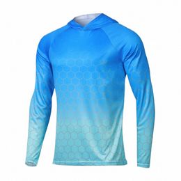 feiyue Men's Sun Protecti Hooded Blue T-shirts UPF 50+ Lg Sleeve Quick Dry Breathable Hiking Go Fishing shirts UV-Proof TOPS e7oc#