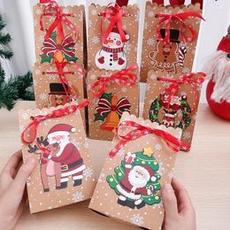 Gift Wrap 1/5PCS Christmas Paper Pouch Cookie Snack Kraft Santa Claus Snowman Party Xmas Wrapping Supply Baking Packaging Bags