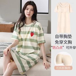 Women's Sleepwear 2024 Summer Short Sleeve Cotton Lingerie Nightgowns For Women Korean Casual Striped Night Dress Nightdress Nighty