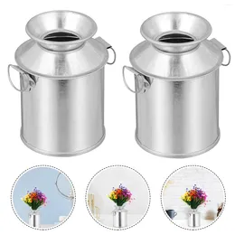 Vases 3 Pcs Tin Vase Iron Art Plant Container For Flowers Milk Jug Dried Desktop Decoration Retro Bucket Tinplate Garden Decorations