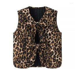 Women's Vests YENKYE Vintage Leopard Print Lacing Up Bow Vest Women V Neck Sleeveless Tank Top Fashion Lady Office High Street Waistcoat