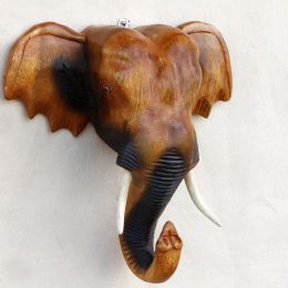 Sculptures Solid Wood Elephant Head Sculpture, Hanging Wood Carved Pendant, Wall Decorations, Living Room Backgroun Decor