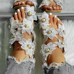 Sandals Womens floral sandals open toe sliding flap womens 2023 outdoor leisure flat modern casual shoes H240328