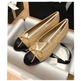CHANEI Dress Shoes Ballet Flats Shoes Best-quality High-heeled Shoes Spring Cowhide Letter Bow Fashion Women Black Flat Boat Shoe Lady Leather Loafers