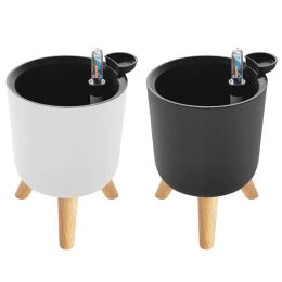 Planters Modern Planters Automatic Watering Flower Pot With Wooden Legs Stand Home Living Room Floor Standing Potted Flower Pot Decor