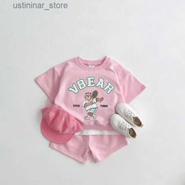T-shirt 2023 Estate New Baby Cute Bear Stampa vestiti Set Bambini Top a maniche corte + Pantaloncini 2 pezzi Vestito Bambino Casual Sportwear Outfits24328