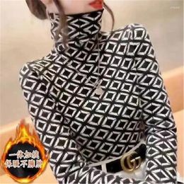 Women's T Shirts Year Vintage Printed T-shirts Women Elegant Turtleneck Autumn Ladies Soft Leisure Chic Top Slim Warm Pullovers Femme