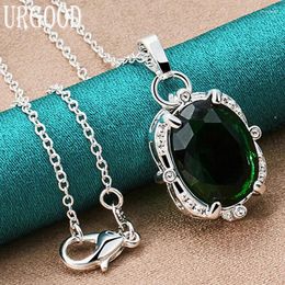 Pendants 925 Sterling Silver Green Zircon Geometry Pendant Necklace 16-30 Inch Chain For Women Party Engagement Wedding Fashion Jewellery