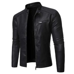 Men's Leather Faux Leather Mens Jacket Black Leather Jacket Stand Collar Long Sleeves Spring Autumn Fashion Trend Korean Slim Fit Casual Motorcycle Jacket 240330