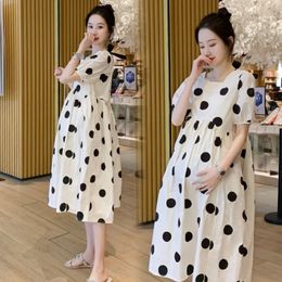 Maternity Dresses Summer Clothes for Pregnant Women Fashion Polka Dot Square Neck High Waist Dress Pregnancy Vestidos Robe Femme 240321