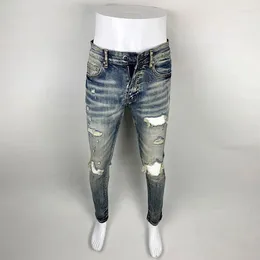 Men's Jeans Fashion Streetwear Men Retro Washed Blue Stretch Skinny Fit Ripped Patched Designer Hip Hop Brand Pants Hombre