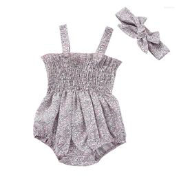 Clothing Sets Baby Girls 2Pcs Summer Outfits Sleeveless Frill Smocked Strap Romper With Headband Set