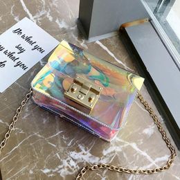 Shoulder Bags 2024 Summer Colorful Chain Laser Bag Ulzzang Slung Small Square Women Messenger Wholesale