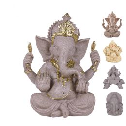 Sculptures Sandstone Indian Ganesha Elephant God Statue Religious Hindu ElephantHeaded Fengshui Buddha Sculpture Home Decor Crafts