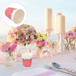 Disposable Cups Straws 9oz Paper Chinese Wedding Thicken Mug Drinking Holder Party Tableware Decoration