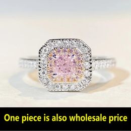 Cluster Rings 925 Sterling Silver Laboratory Square Pink High Carbon Diamond Gemstone Ring Women's Party Boutique Jewellery Wholesale