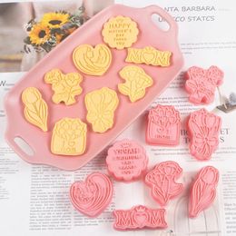 Baking Moulds 8Pcs Happy Mother's Day Cookie Cutting And Pressing Mould 3D Stamp Embossing Biscuit Mould DIY Cake Decorating Tools