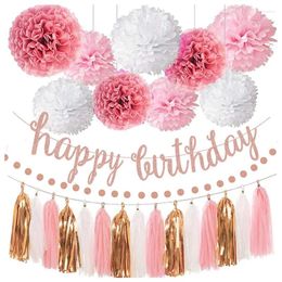 Party Decoration Pink Rose Gold Birthday Banner Fringe Set Tissue Paper Pom Circle Dots Garland And Tassel For