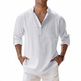 new Cott Linen Shirts for Men Casual Shirts Lightweight Lg Sleeve Henley Beach Shirts Hawaiian T for Men Streetwear y4Fe#