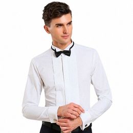 new men's tuxedo Busin social shirt Lg sleeve classic French butt solid color plus size including cufflinks and bow tie r4b7#