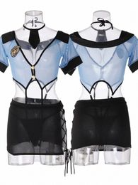 women's Sexy Lace Dr Erotic Lingerie Cosplay Sexy Police Woman Role-playing Hot Hollow Out Uniform Temptati Bed Passi Set U7H6#