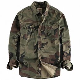 camoue Tactical Shirts Men Pure Cott Cargo Outdoor Blouses Hiking Sport Pockets Lg Sleeve T-shirt Field Camicia 505e#