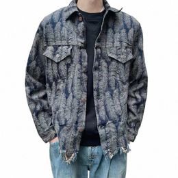 kapital Vintage N Hirata Hiroshi Cott Feather Tassel Jacquard Lapel Men's Denim Jacket Japan Wed Coat d2BN#