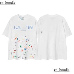 Men's Ss 24 Designer Lanvis T Shirt Shorts Fashion and Women's Beige Speckle Alphabet Print Trendy Lanvis Curb Casual Loose Half Sleeve White Lanvis Shirt 1702