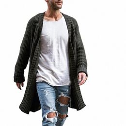 Männer stricken Strickjacken Pullover Mäntel Fi Trench Solid Color Open Frt LG Pullover Mantel Männliche Kleidung 35mN #