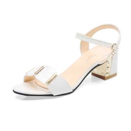 Sandals 2023 Open Toe Women Chunky Heels Casual Womens Black White All-match Female Pumps Fashion Buckle Shoes H240328LMQG