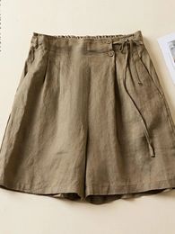 Women Casual Short Pants Arrival Summer Vintage Style Solid Colour Loose Comfortable Female Cotton Linen Shorts B2438 240312