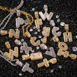 Hip Hop Jewellery Mens Necklaces Sugar Iced Out CZ Zircon A-Z Alphabet Pendant Necklaces Punk Silver Gold Charms Women Initial Letter Name Necklace