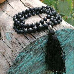 Pendants 8mm Matte Onyx Gemstone 108 Beads Tassel Mala Necklace Spirituality Retro Classic Religious Buddhism Wristband Tibetan