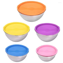 Bowls 5Pcs Mixing Salad Bowl With Lids Set Stainless Steel Silicone Bottom Serving Prepping Storage