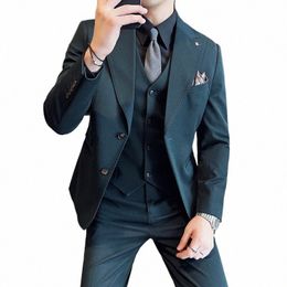 jackets+vest+pants 3 Pieces Elegant Suits Brand Slim Fit Single Butt Party Formal Busin Dr Suits Terno Wedding Tuxedo W67Z#