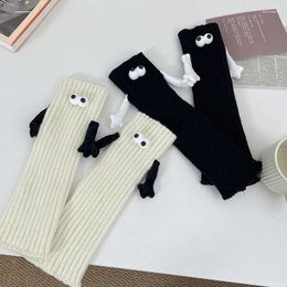 Women Socks Harajuku Knitted Leg Warmer Loose Personality Black And White Couple Stockings Magnetic Suction Hand In Pile Up