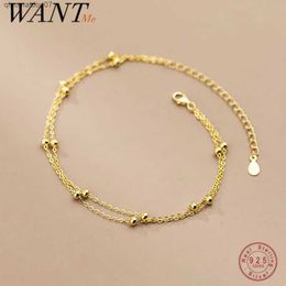 Anklets WANTME 925 Sterling Silver Fashion Ankle Womens Summer Beach Charm Minimalist Round Beads Gothic Chain JewelryL2403