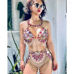 Stage Wear Geometric Body Chain Jewellery Women Sexy Acrylic Rave Festival Accessories Summer Bra Waist Beach Party Belly Show Outfit
