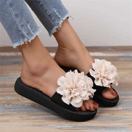 Slippers Bohemian style slider for womens fashion summer solid Colour wedding flower blooming toe thick bottom H2403281U11