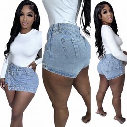 2024 New Design Irregular Denim Skort S-5XL Plus Size Women Clothing Summer High Waist A-Line Denim Plus Size Shorts T9fQ#