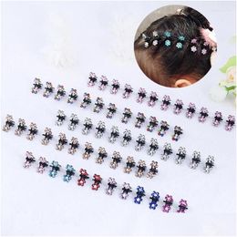 Hair Clips Barrettes Easya 12 Pcs/Lot Minimalist Crystal Flower Cute Tiny Hairpins Hairwear For Child Accessory Hairdressing Drop Deli Otbd6