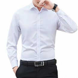 new Men Solid Color Busin Shirt Fi Classic Basic Casual Slim White Lg Sleeve Shirt Brand Top Plus Size X5lJ#