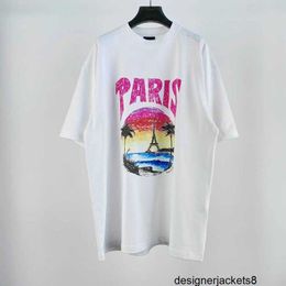 Designer High version - Paris B Family Sunset Tower Short sleeved Family 24SS New Casual Versatile T-shirt Tee for Men and Women Couples YK86