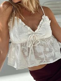 Women's Tanks Vintage Lace Floral Sleeveless Strap Camis Tops Summer Party Clubwear Sexy Women V-neck Tie-up White Solid Tank Vest MYQH08