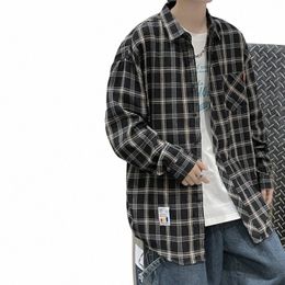harajuku Plaid Shirt Men Hip Hop Flannel Checked Over Size Shirt High Quality Spring New Oversize Streetwear Green Retro Blouses v1v6#