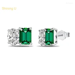Stud Earrings Shining U S925 Silver Emerald Zircon For Women Fine Jewlry Year Gift