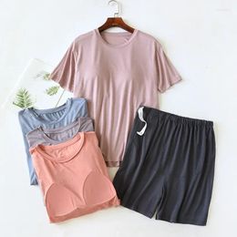 Home Clothing Modal Short Sleeve Tops With Chest Cushion And Shorts Pijamas Feminino For Summer Thin Homewear Women Clothes